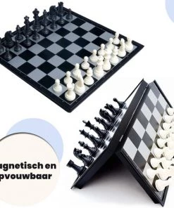 Activ24™ - Compact Schaakspel 25x25 Cm – Met Zwarte & Witte Schaakstukken – Opvouwbaar Magnetisch Schaakset Schaakbord Schaken