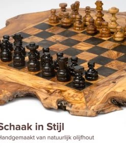 HappyWoods - Handgemaakte Olijfhouten Rustic Schaakspel - 49 Cm - Olijfhouten Schaakbord Met Schaak Stukken - Schaakset - Schaakspellen Schaakspel Hout Volwassenen Schaakborden Kinderen - Cadeau (+ Gratis Beeswax )