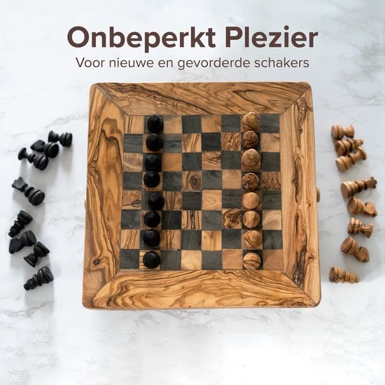 HappyWoods Schaakbord Groot – Schaakspel – Spellen – Spellen Voor Volwassenen – Bordspellen – 100% Natuurlijk Olijfhout 7 HappyWoods Schaakbord Groot – Schaakspel – Spellen – Spellen Voor Volwassenen – Bordspellen – 100% Natuurlijk Olijfhout - Afbeelding 5