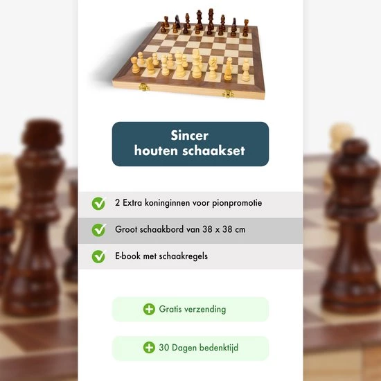 Sincer Schaakbord Met Staunton Schaakstukken 2 EXTRA Koninginnen Inclusief E-book Met Schaakregels - Houten Handgemaakte Schaakset/Schaakspel Voor Volwassenen GROOT FORMAAT Van 38x38cm 10 Sincer Schaakbord Met Staunton Schaakstukken 2 EXTRA Koninginnen Inclusief E-book Met Schaakregels - Houten Handgemaakte Schaakset/Schaakspel Voor Volwassenen GROOT FORMAAT Van 38x38cm - Afbeelding 8