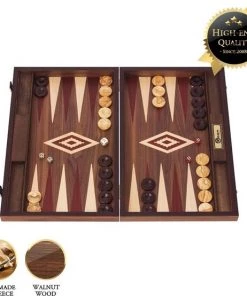 New Walnoothout Backgammon - Rode Inleg, 48 X 60 X 4 X 8 Cm