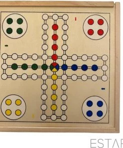 ESTARK Games Spellenset - Gezelschapsspel - Hout 5 In 1 - Spel - Spelletjes - Houten Spelen Geen Batterijen - Denkspel - Bordspel - Ludo - Schaakspel - Schaakbord - Domino - Dobbelstenen - Mikado Set - Speeldoos Hout -klassieke-spellen Winkel 550x556 6