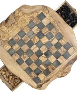 Schaakset Olijfolie & Honing Met Laden - Schaakspel - Schaakstukken - Schaakbord - Schaken - Bordspel - Handgemaakt - Hout - Zwart - Volwassenen & Kinderen - 35 X 35 X 8,5 Cm -klassieke-spellen Winkel 550x560 3