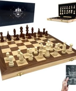 Wisely - Luxe Schaakspel - Schaakset XL - Schaken - Schaakbord Met Schaakstukken - Gratis Schaakboekje Met Openingszetten -Hout - Inklapbaar - 38cm Bij 38cm