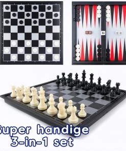 Allerion® Allerion 3-in-1 Schaakbord Set – Schaken, Dammen, Backgammon – Magnetisch Schaakbord – Reis Spel – 25cm X 25cm -klassieke-spellen Winkel 550x567
