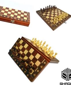 Shagam 3-in-1 Bordspel - 24 Cm - Magnetisch - Schaakbord - Dambord - Backgammon - Schaakspel - Schaakset - Schaken - Dammen - Met Schaakstukken - Chess - Hout - Opklapbaar