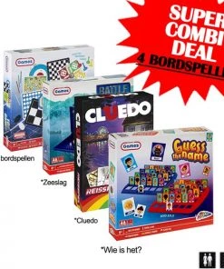 999 Games & Hasbro Gaming 4 Bordspellen - Cluedo - Zeeslag - Wie Is Het - 100 Bordspellen - Ganzenbord - Kaartspellen - Reisspel - Gezelschapspel - Familie - Volwassenen - Kinderen - Hasbro - Grafix - Sinterklaas - Kerst