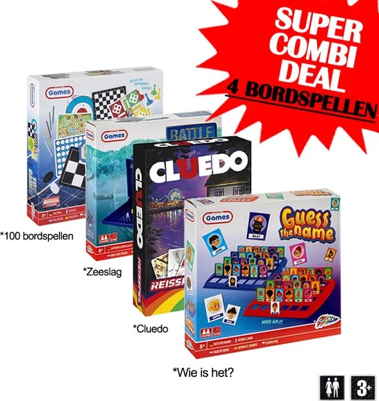 999 Games & Hasbro Gaming 4 Bordspellen - Cluedo - Zeeslag - Wie Is Het - 100 Bordspellen - Ganzenbord - Kaartspellen - Reisspel - Gezelschapspel - Familie - Volwassenen - Kinderen - Hasbro - Grafix - Sinterklaas - Kerst 3 999 Games & Hasbro Gaming 4 Bordspellen - Cluedo - Zeeslag - Wie Is Het - 100 Bordspellen - Ganzenbord - Kaartspellen - Reisspel - Gezelschapspel - Familie - Volwassenen - Kinderen - Hasbro - Grafix - Sinterklaas - Kerst