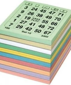 Merkloos Bingo Kaarten Gekleurd - Bingo Block - 5x100 Vellen - 0 Tot 75 - 5 Verschillende Series