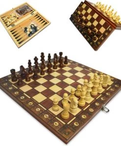 Merkloos Schaakbord | Dambord | Backgammon | 24 X 24 Cm | Schaakspel | Schaakset | Schaken | Dammen | Met Schaakstukken | 3-in-1 Bordspel | Magnetisch | Chess | Hout | Opklapbaar