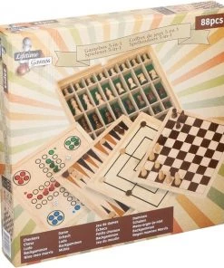 Lifetime Games Spellendoos - Hout - 5 Bordspellen - O.a. Mens Erger Je Niet, Dambord, Backgammon En Schaakbord - 35 Cm 88-delig