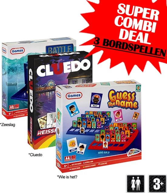 999 Games & Hasbro Gaming 3 Bordspellen - Cluedo - Zeeslag - Wie Is Het - Kaartspellen - Reisspel - Gezelschapspel - Familie - Volwassenen - Kinderen - Hasbro - Grafix - Sinterklaas - Kerst 3 999 Games & Hasbro Gaming 3 Bordspellen - Cluedo - Zeeslag - Wie Is Het - Kaartspellen - Reisspel - Gezelschapspel - Familie - Volwassenen - Kinderen - Hasbro - Grafix - Sinterklaas - Kerst