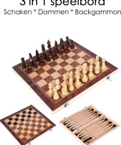 Flokoo Schaakbord Hout 3-in-1 Bord: Schaken, Dammen & Backgammon -klassieke-spellen Winkel 550x687 1